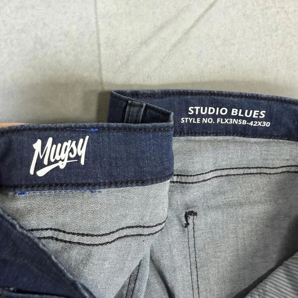 Mugsy Jeans Mens 42x30 Blue Studio Blues FLX3NSB Slim Straight Stretch Denim